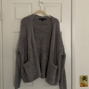Grey fluffy sweater cardigan
